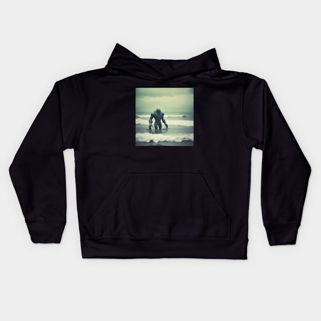 Sea Monster at the Beach Kids Hoodie by Dead Galaxy